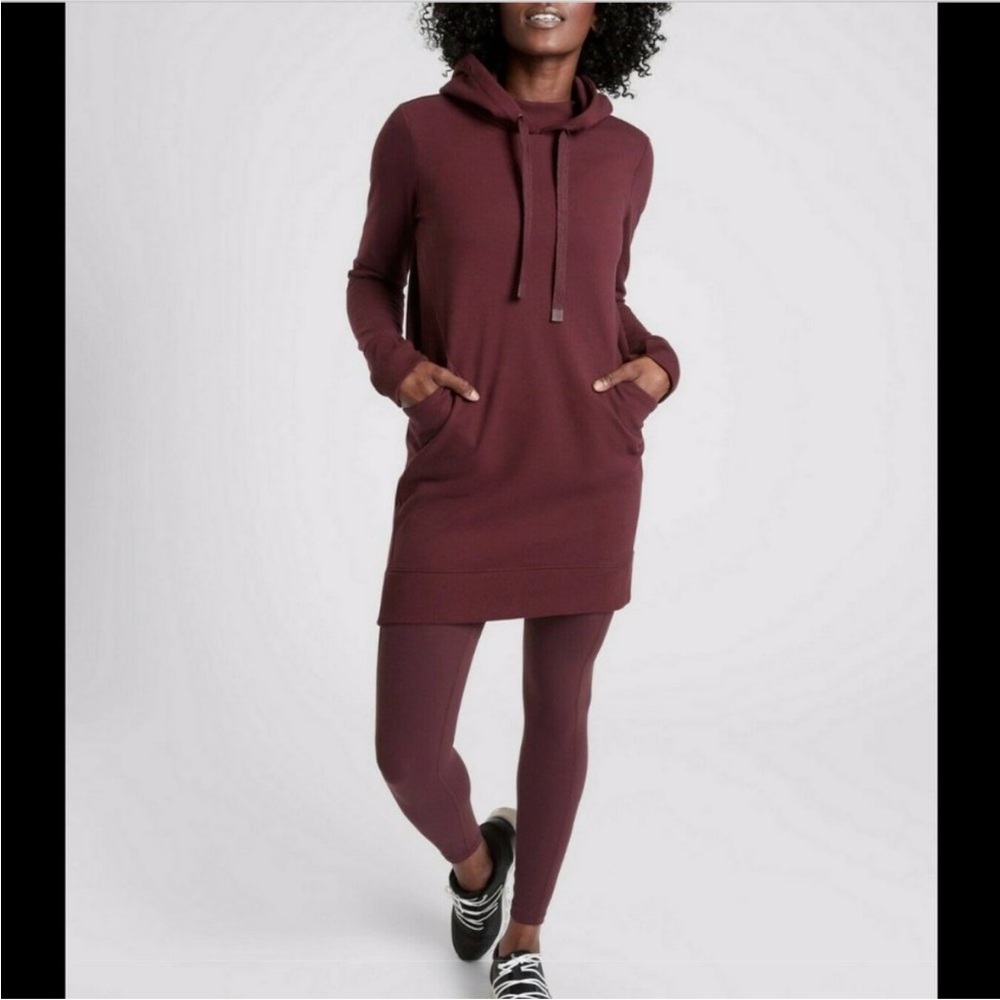 Ladies Athleta Brand Burgundy Triumph Hoodie Sweatshirt Dress Size XS